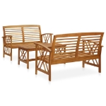 Set Divani da Giardino 3 pz in Legno Massello di Acacia