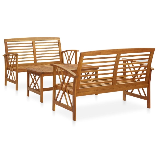 Set Divani da Giardino 3 pz in Legno Massello di Acacia