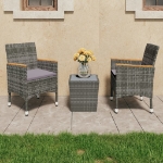 Set Bistrot Giardino 3 pz Polyrattan e Vetro Temperato Grigio