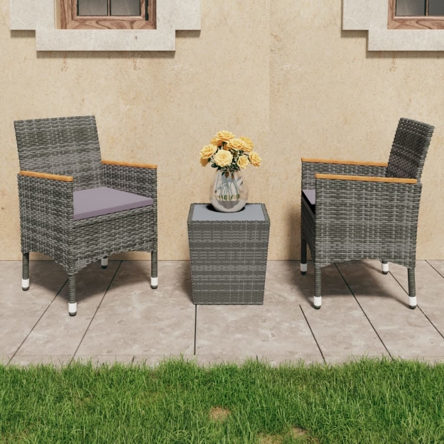 Set Bistrot Giardino 3 pz Polyrattan e Vetro Temperato Grigio