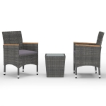 Set Bistrot Giardino 3 pz Polyrattan e Vetro Temperato Grigio