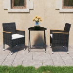 Set da Bistrot per Giardino 3 pz in Polyrattan e Vetro Nero