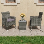 Set Bistrot Giardino 3 pz Polyrattan e Vetro Temperato Grigio