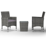 Set Bistrot Giardino 3 pz Polyrattan e Vetro Temperato Grigio