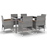 Set da Pranzo Giardino 7 pz Polyrattan e Vetro Temperato Grigio