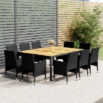 Set da Pranzo per Giardino 11 pz in Polyrattan Nero