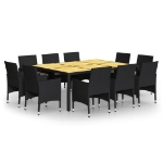 Set da Pranzo per Giardino 11 pz in Polyrattan Nero