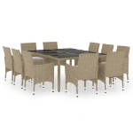 Set da Pranzo per Giardino 11 pz in Polyrattan Beige