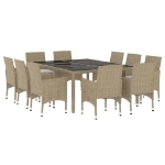 Set da Pranzo per Giardino 11 pz in Polyrattan Beige