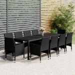 Set da Pranzo per Giardino 11 pz in Polyrattan Nero