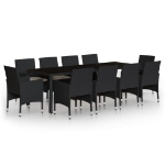 Set da Pranzo per Giardino 11 pz in Polyrattan Nero