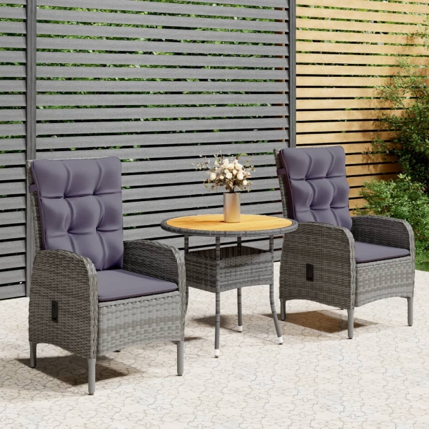 Set da Bistrot per Giardino 3 pz in Polyrattan Grigio