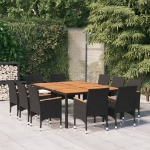 Set da Pranzo per Giardino 11 pz in Polyrattan Nero