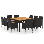 Set da Pranzo per Giardino 11 pz in Polyrattan Nero