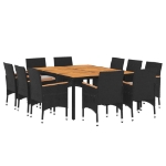 Set da Pranzo per Giardino 11 pz in Polyrattan Nero