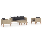 Set Divani da Giardino 4 pz con Cuscini in Polyrattan Beige