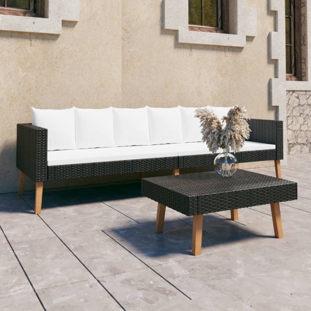 Set Divani da Giardino 2 pz con Cuscini in Polyrattan Nero