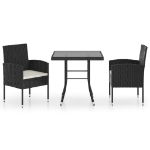 Set da Pranzo da Giardino 3 pz in Polyrattan Nero