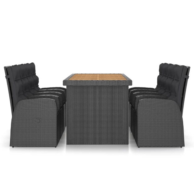 Set da Pranzo da Giardino 9 pz con Cuscini in Polyrattan Nero