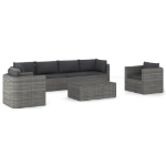 Set Divani da Giardino 7 pz con Cuscini in Polyrattan Grigio