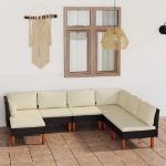 Set Divani da Giardino 7 pz con Cuscini in Polyrattan Nero