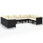 Set Divani da Giardino 9 pz con Cuscini in Polyrattan Nero