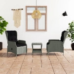 Set Divani da Giardino 3pz con Cuscini Polyrattan Grigio Chiaro