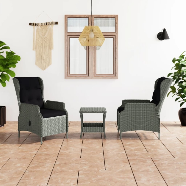 Set Divani da Giardino 3pz con Cuscini Polyrattan Grigio Chiaro