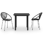 Set da Pranzo da Giardino 3 pz in Rattan PVC Nero