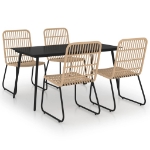 Set da Pranzo da Giardino 5 pz in Polyrattan e Vetro