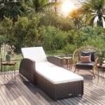 Lettino Prendisole con Cuscino Bianco Crema in Polyrattan Nero