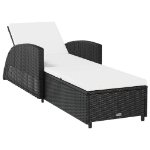 Lettino Prendisole con Cuscino Bianco Crema in Polyrattan Nero