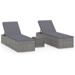 Lettini Prendisole con Tavolino 3 pz in Polyrattan Grigio