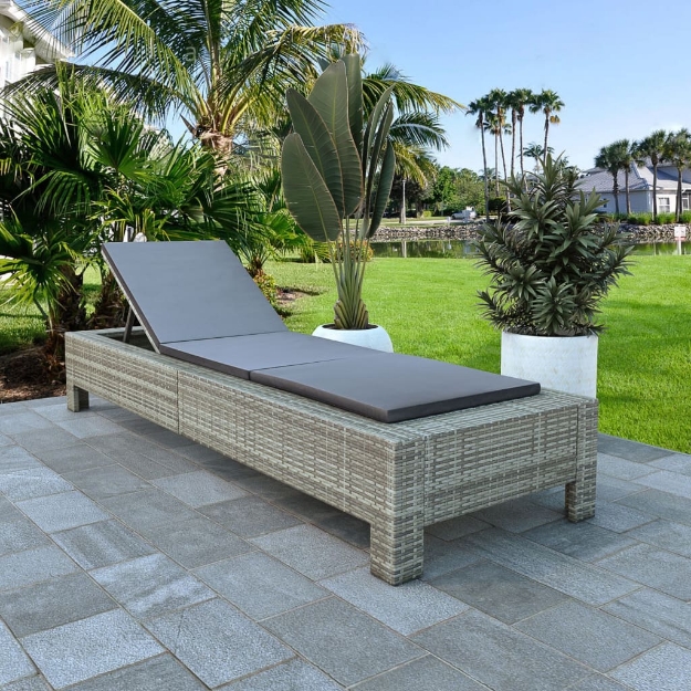 Lettino Prendisole con Cuscino in Polyrattan Grigio