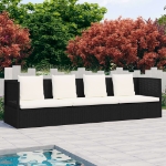 Lettino da Giardino con Cuscini in Polyrattan Nero