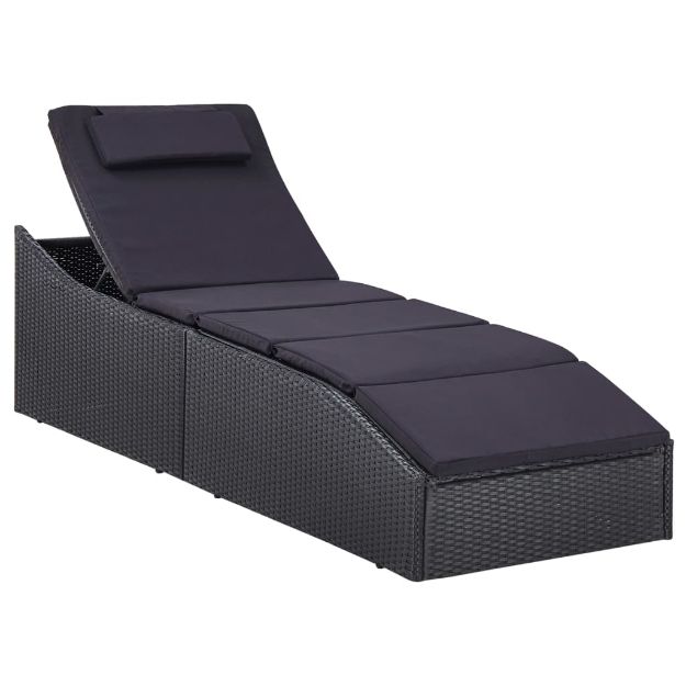 Lettino Prendisole con Cuscino in Polyrattan Nero