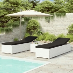 Lettini Prendisole con Tavolino 3 pz in Polyrattan Bianco