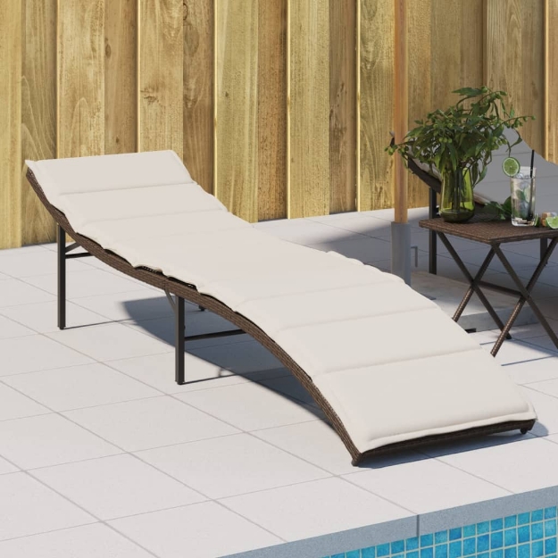 Lettino Prendisole con Cuscino Marrone 55x199x50 cm Polyrattan