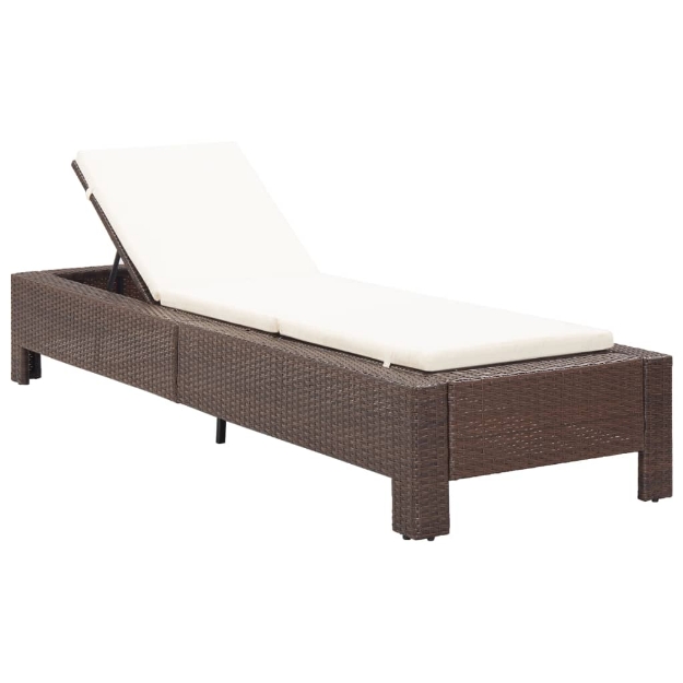 Lettino Prendisole con Cuscino Marrone in Polyrattan