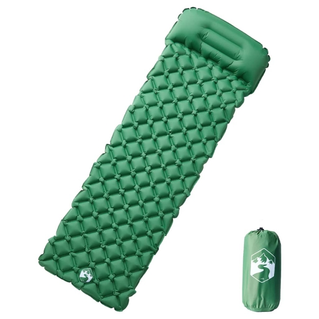 Materasso Campeggio Gonfiabile con Cuscino 1 Persona Verde