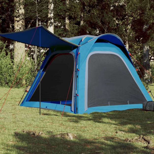 Tenda Campeggio 4 Persone Blu Rilascio Rapido Impermeabile