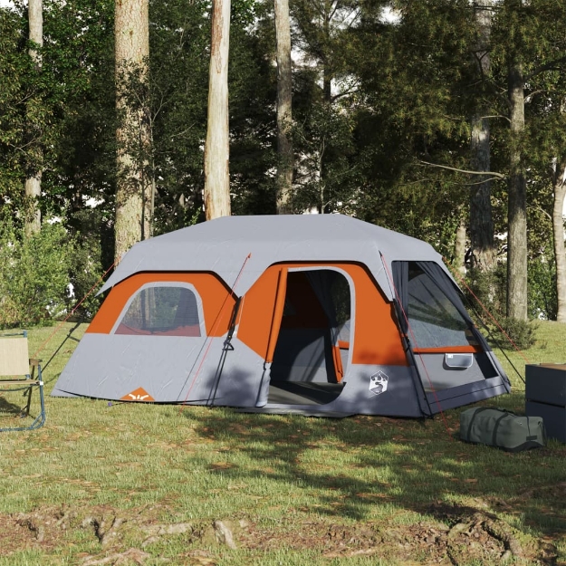 Tenda Campeggio 9 Persone Grigio e Arancione Impermeabile