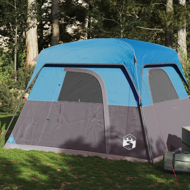 Tenda da Campeggio a Cabina per 4 Persone Blu Impermeabile