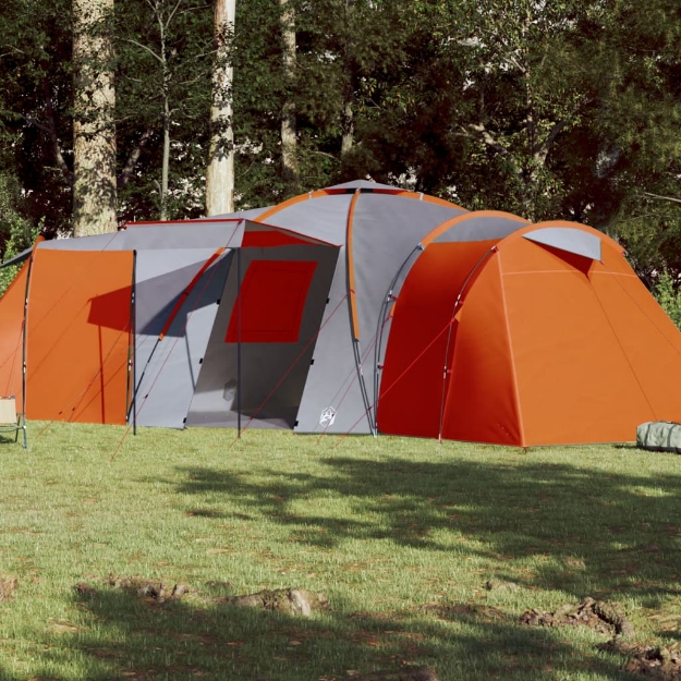 Tenda da Campeggio a Cupola 12 Persone Grigio e Arancione