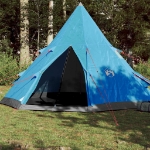 Tenda da Campeggio Tipi per 4 Persone Blu Impermeabile
