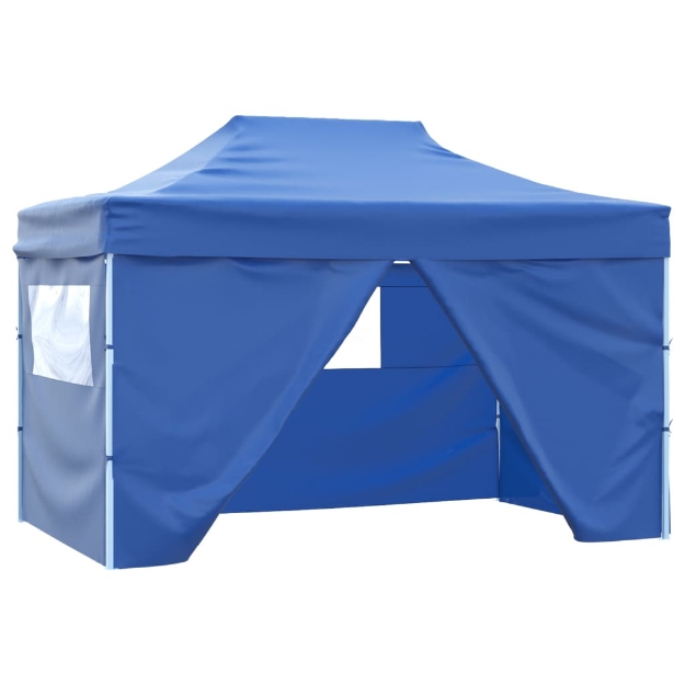 Gazebo Professionale Pieghevole con 4 Pareti 3x4 m Acciaio Blu