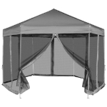 Gazebo Esagonale Pop-Up con 6 Pareti Grigio 3,6x3,1 m