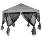 Gazebo Esagonale Pop-Up con 6 Pareti Grigio 3,6x3,1 m