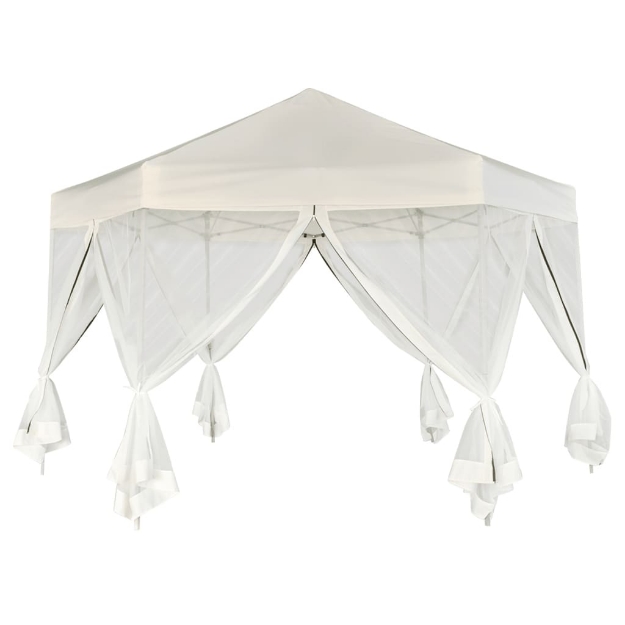 Gazebo Esagonale Pop-Up con 6 Pareti Bianco Crema 3,6x3,1 m