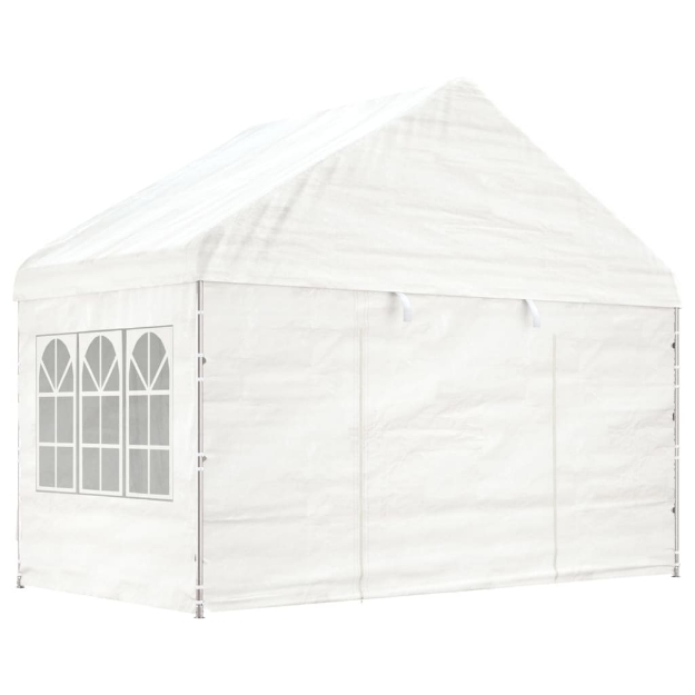 Gazebo con Tetto Bianco 4,08x2,23x3,22 m in Polietilene